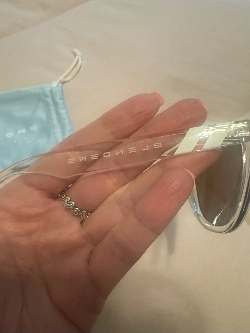 Clear Frame Sunglasses with Blue Reflective Lenses
